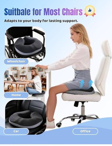Donut Pillow for Tailbone Pain Relief&Hemorrhoids Postpartum Seat Cushion - color: Black