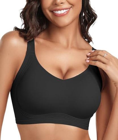 OEAK Women Jelly Bra Wireless Anti Sagging Full Coverage Bras - color: Black, size: Large