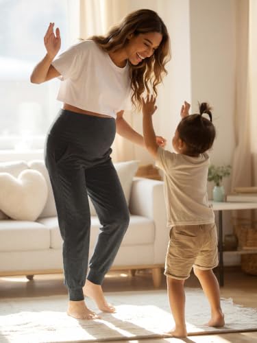 Summer Mae Viscose Maternity Jogger Pants Pregnancy Lounge Pant with Pocket - color: Grey, size: Medium