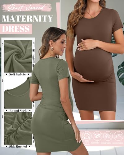 Riyiper 3 Pack Womens Maternity Short Sleeve Dresses - color: Black, Coffee, Army Green, size: Medium