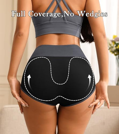 Womens High Waisted Cotton Underwear Soft Postpartum Full Coverage Panties - color: Black 5 Pack, size: Large