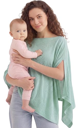 PATPAT Mesh Nursing Cover, Breathable Jacquard Knit Poncho, Sage Green - color: Sage Green