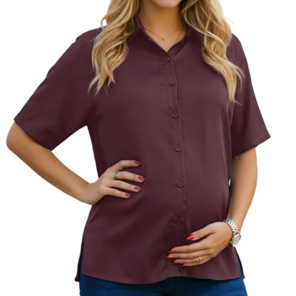 Maternity Shirts Button Down Work Business - color: Brown, size: Small