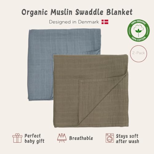 Swaddle Blankets, 100% Organic Cotton Muslin, 47"x47" 2-Pack - color: 2-pack Sage G/Tradewins