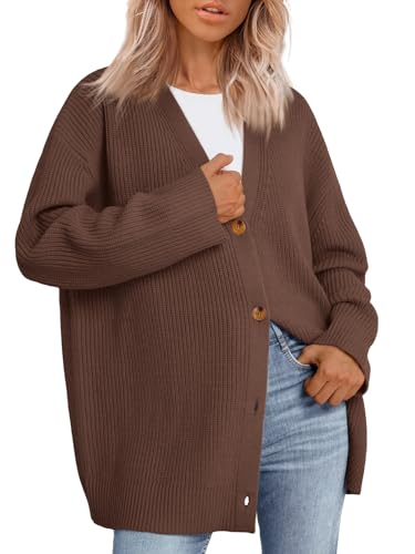LILLUSORY Women's Oversized Fall Cardigan Sweater Chunky Jackets 2026 - color: Brown, size: Large