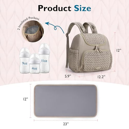 mommore Diaper Bag Backpack, Stylish Mini Baby Bag with Changing Pad - color: Light Cream, size: Small