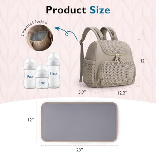 mommore Diaper Bag Backpack, Stylish Mini Baby Bag with Changing Pad - color: Light Cream, size: Small