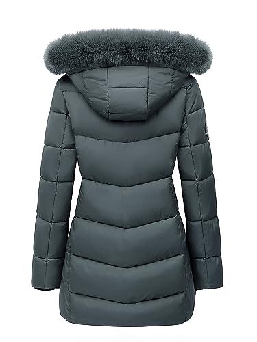 Women's Long Warm Winter Puffer Jacket Lightweight Fashions Down Coats - color: Dark Grey, size: Medium