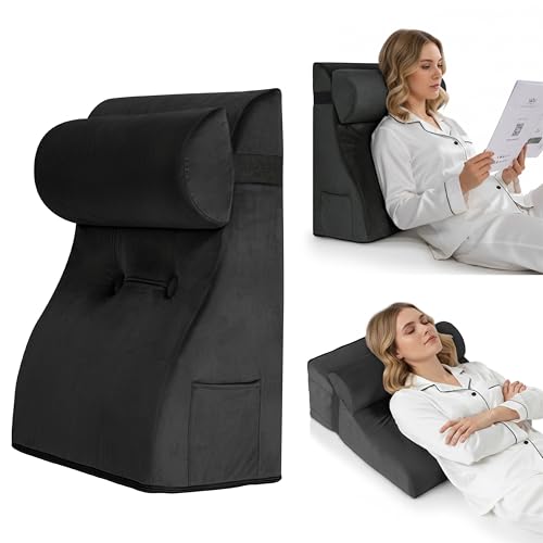 Daneey Reading Pillows for Sitting in Bed Adult Back Pillow for Sitting Up, Back Support Pillow for Bed, Foam Wedge Pillow for Neck, Lumbar, Back, Black, 20 * 9 * 22IN, Velvet - color: Black, size: 20 * 9 * 22 inches