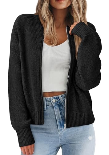 NALANISA Women's Chunky Knit Zipper Cardigan Sweaters 2026 Fall Open Front - color: Black, size: Large