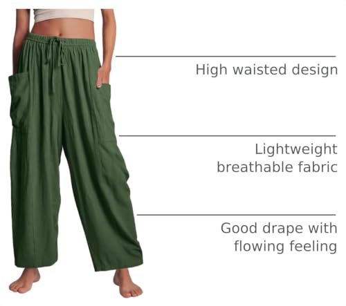 Flygo Women's Flowy Drawstring Wide Leg Pants with Side Pockets - color: Army Green, size: XX-Large