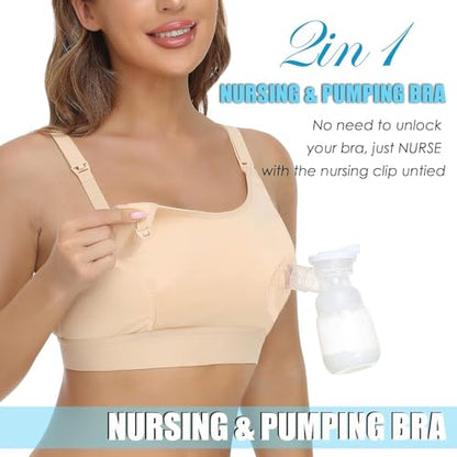 Hands Free Pumping Bra Hands-Free Breast Pump Bra Nursing Bras - color: Beige, size: X-Large