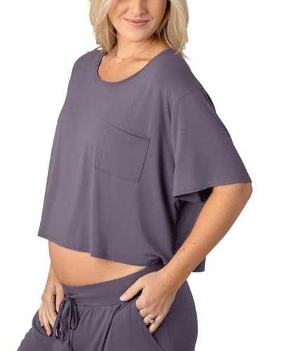 Kindred Bravely Aria Short Sleeve Crop Maternity Top, Nursing Breastfeeding - color: Granite, size: Medium