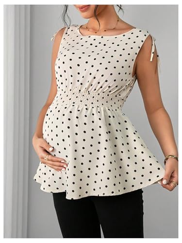 SweatyRocks Maternity Polka Dots Tops Bow Tie Shoulder Peplum Babydoll Tops - size: Medium