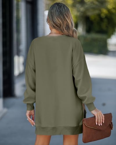 CHICME Women's Long Sleeve Crewneck Oversized Sweatshirt Fall Outfits - color: B-army Green, size: X-Large