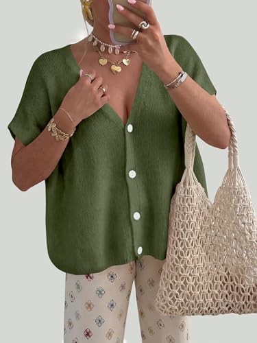 PRETTYGARDEN Womens 2026 Summer Oversized Cardigans Sweaters - color: Army Green, size: Large