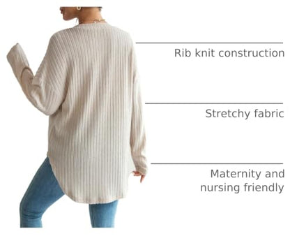 MakeMeChic Women's Maternity Shirts Knit Button Down Nursing Top - color: Apricot, size: X-Large