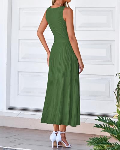 BTFBM Women Midi Bodycon Tank Dress - color: Army Green, size: Medium