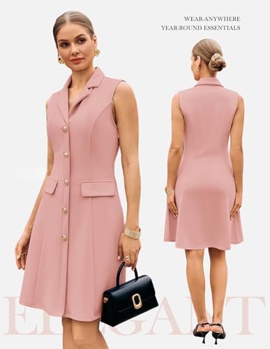 GRACE KARIN Women's Sleeveless Button Down Work Professional Dresses - color: Light Pink, size: Small