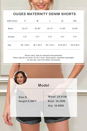 OUGES Womens Summer Maternity Denim Casual Pregnancy Shorts with Pockets - color: Black Grey, size: Medium