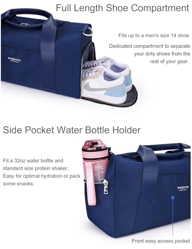 19" Navy Blue Personal Gym Bag for Women,with Shoe Compartment & Wet Pocket - color: Navy Blue, size: 19" Medium Size