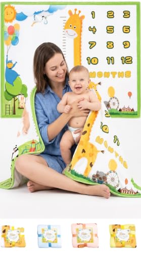 Baby Monthly Milestone Blanket - Large 60"x40" Baby Age Blanket w/Growth Chart Soft Fleece - color: White
