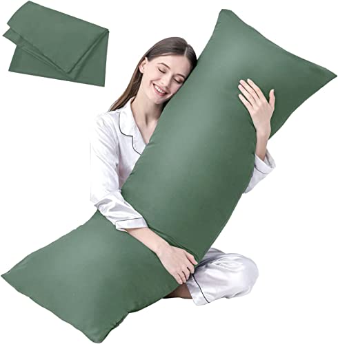 DOWNCOOL Luxury Full Body Pillow Insert with Fiber Cover - Ultra Soft Body Pillow for Sleeping - Breathable Long Bed Pillow Insert, 20"x54"(Sage Green, with Cover) - color: Sage Green, size: With Cover