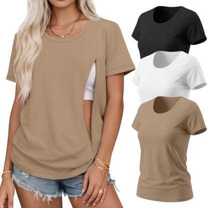3 Pack Nursing Tops for Women - color: Khaki, White, Black, size: XX-Large
