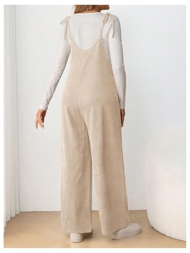 OYOANGLE Women's Maternity Overalls Spaghetti Strap Pregnancy Jumpsuits - color: Apricot, size: Medium