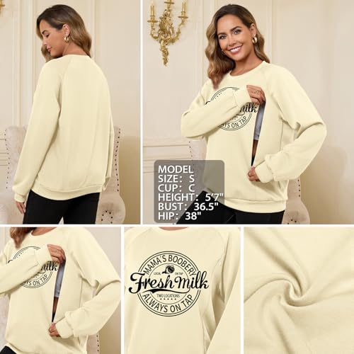 DEBELLY Nursing Friendly Sweatshirt for Breastfeeding Dual Zippers - color: Apricot Printed Pattern, size: Large
