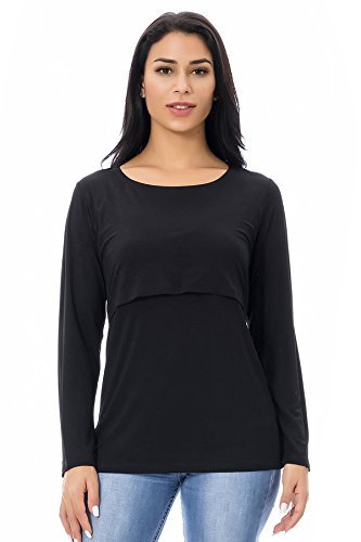 Smallshow Women's Nursing Tops Long Sleeve Breastfeeding Shirts 3 Packs - color: Army Green-black-light Grey(3 Packs), size: Medium