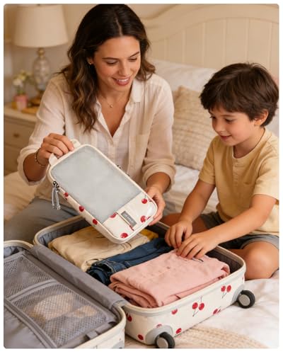 BAGSMART Compression Packing Cubes for Travel Essentials - color: Cherry Pop, size: Set of 6