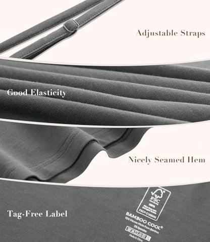 BAMBOO COOL Nightgowns for Women Adjustable Spaghetti Strap Chemise - color: Grey, size: X-Large