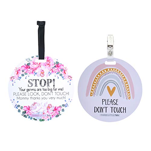 (Three Little Tots) No Touching Baby Car Seat and Stroller Two Pack- Baby Safety No Touching Car Seat Sign, Stroller Sign, Newborn Car Seat Tag- CPSIA Safety Tested (Flower/Rainbow) - color: Flower/Rainbow