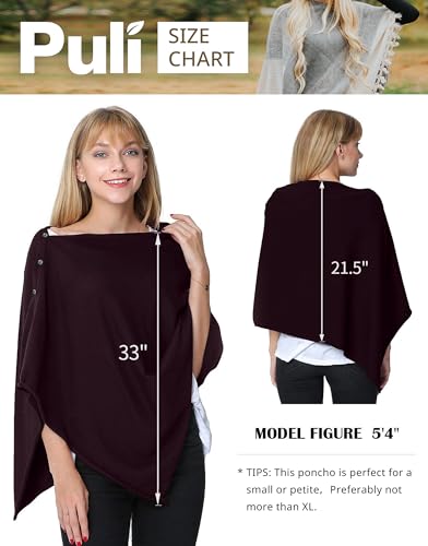 PULI Women's Versatile Knit Shawl Poncho Sweater Button Scarf - color: Burgundy