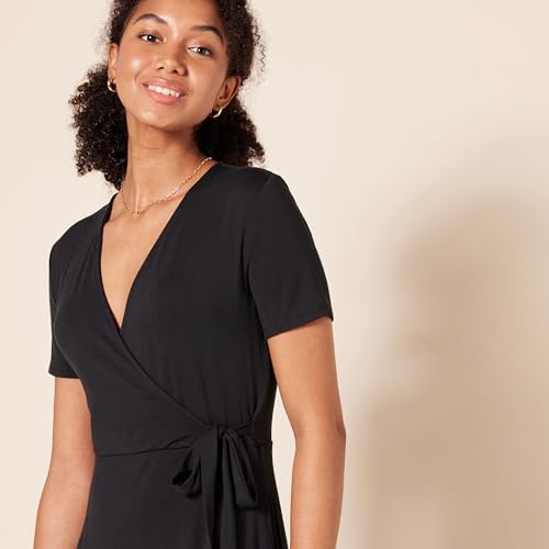 Amazon Essentials Women's Short Sleeve V Neck Faux-Wrap Dress, Fitted - color: Black, size: X-Large