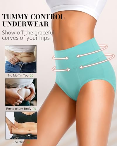 Eiggam Tummy Control Underwear Soft High Waisted underwear Full Coverage Briefs Breathable Postpartum Cotton Womens Panties - color: Multicoloured D - 5 Pack, size: Medium