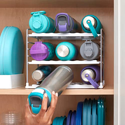 YouCopia UpSpace Water Bottle and Travel Mug Cabinet Organizer, Adjustable Storage Rack for Kitchen Organization, 3-Shelf - size: 9 Bottle Classic