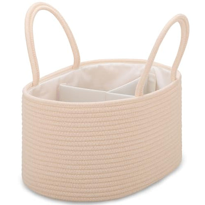 COMSE Large Cotton Rope Baby Diaper Caddy Organizer with Handles, Beige - color: Beige, size: Large