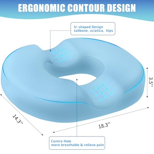 BlissTrends Donut Pillow Seat Cushion, Memory Foam Lifting Cushions - color: Light Blue, size: X-Large