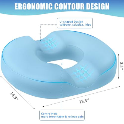 BlissTrends Donut Pillow Seat Cushion, Memory Foam Lifting Cushions - color: Light Blue, size: X-Large