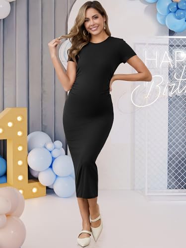 Maternity Dress Baby Shower Wedding Guest Bodycon - color: Black, size: Medium