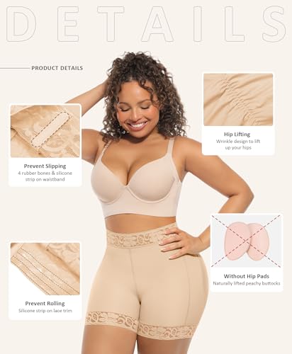 FeelinGirl Butt Lifter Panties Shapewear Tummy Control Body Shaper Shorts - color: Khaki, size: 3X-Large