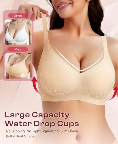Werena Jelly Minimizer Bras for Women Wireless Plus Size Push Up Bra - color: Nude, size: Small
