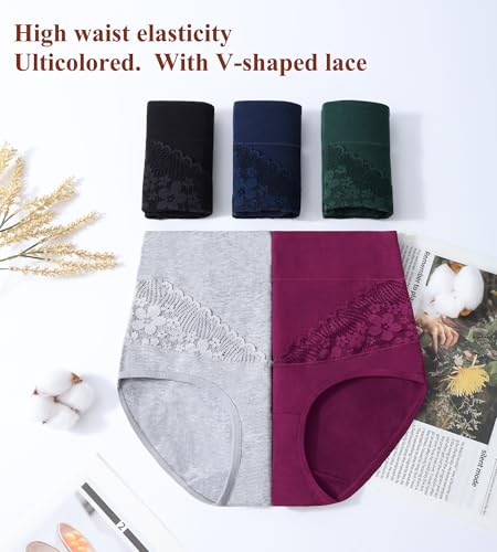Womens Cotton High Waisted Underwear Comfort Panties 5 Pack Briefs - color: Black-01-5 Pack-c, size: Medium