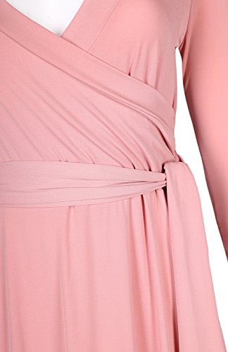 Women's 3/4 Sleeve Deep V-Neck Maxi Faux Wrap Solid Plus Size Dress - color: Mauve-v-neck, size: Medium