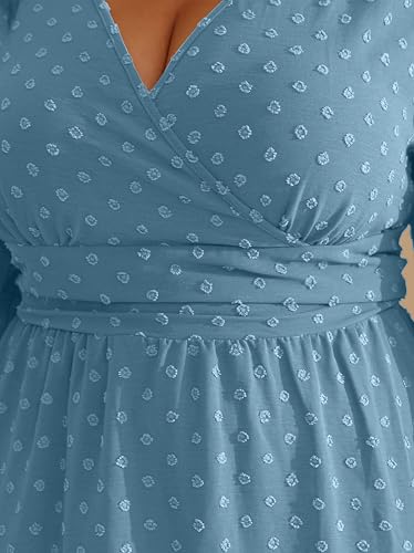 RWJ Women's Plus Size Wrap V Neck Summer Casual Holiday Wedding Maxi Dress - color: Light Blue, size: Large Plus