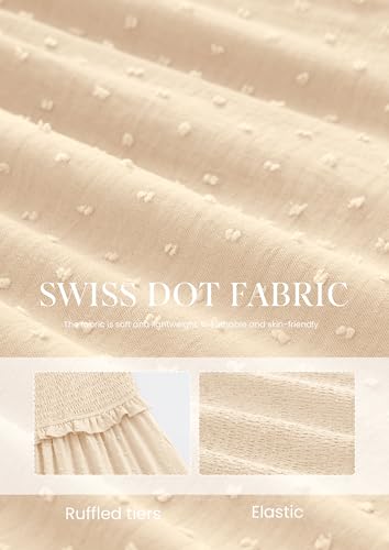 PRETTYGARDEN Womens Summer Dresses Boho Maxi Swiss Dot Dress - color: Beige, size: X-Large