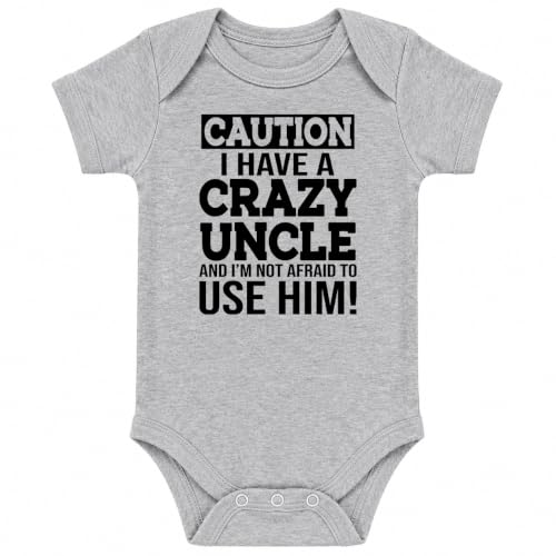 CBTwear Caution I Have a Crazy Uncle Funny Baby Bodysuit - color: Grey, size: 6 Months