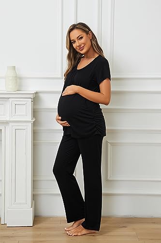 Smallshow Women's Maternity Nursing Pajamas - color: Black, size: Small